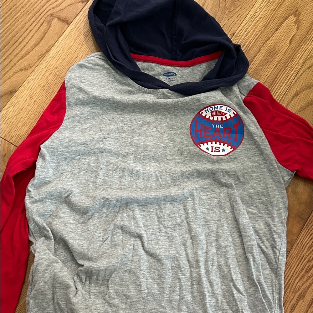 Old Navy Kids Gray & Red Hooded Long-Sleeve Tee with Heart Patch
